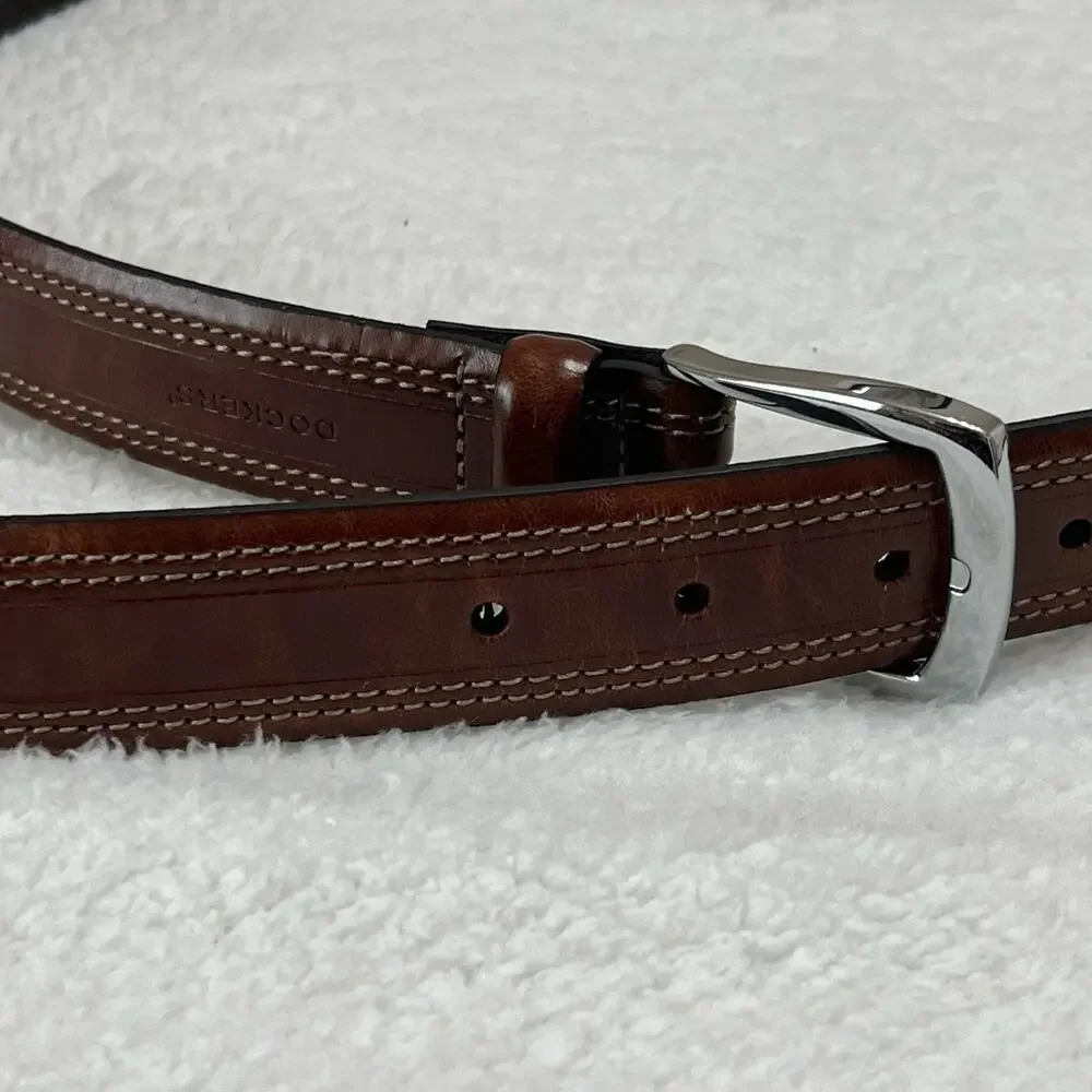 Dockers Sz 42 Men’s Belt Leather Lining‎ Brown Silver Buckle